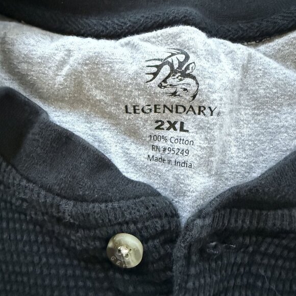 Legendary Whitetails Men's Thermal Henley Shirt 2XL XXL Black Waffle Knit Cotton - Picture 7 of 8